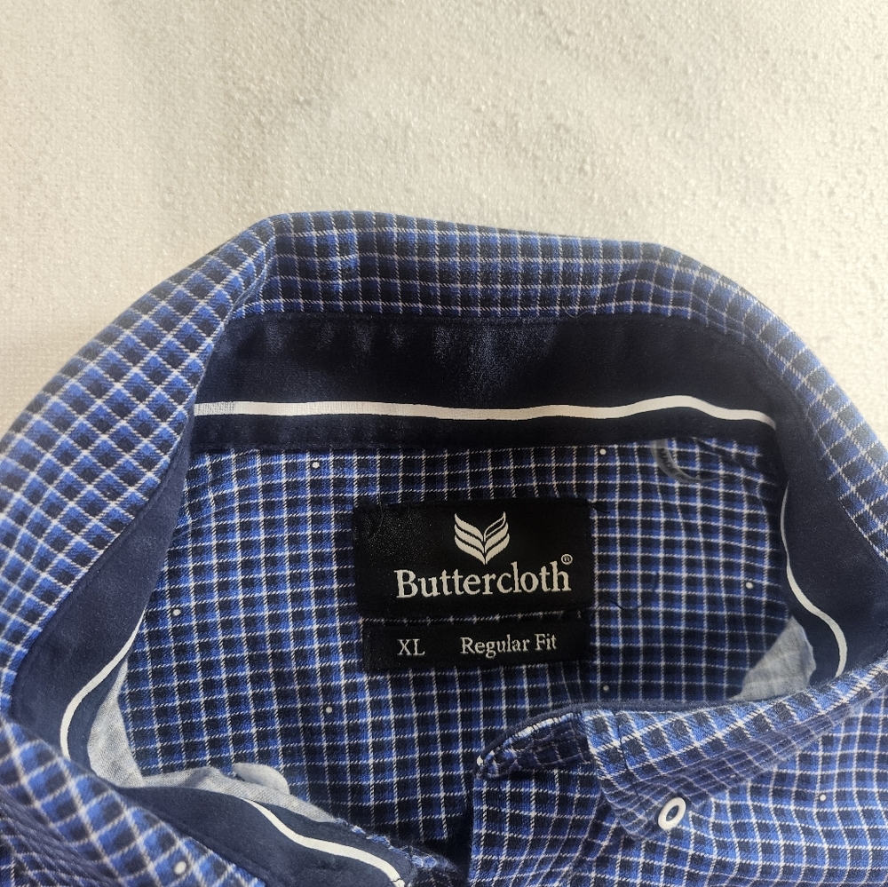 Buttercloth XL Button Down Shirt Blue Micro-Check - Picture 3 of 8
